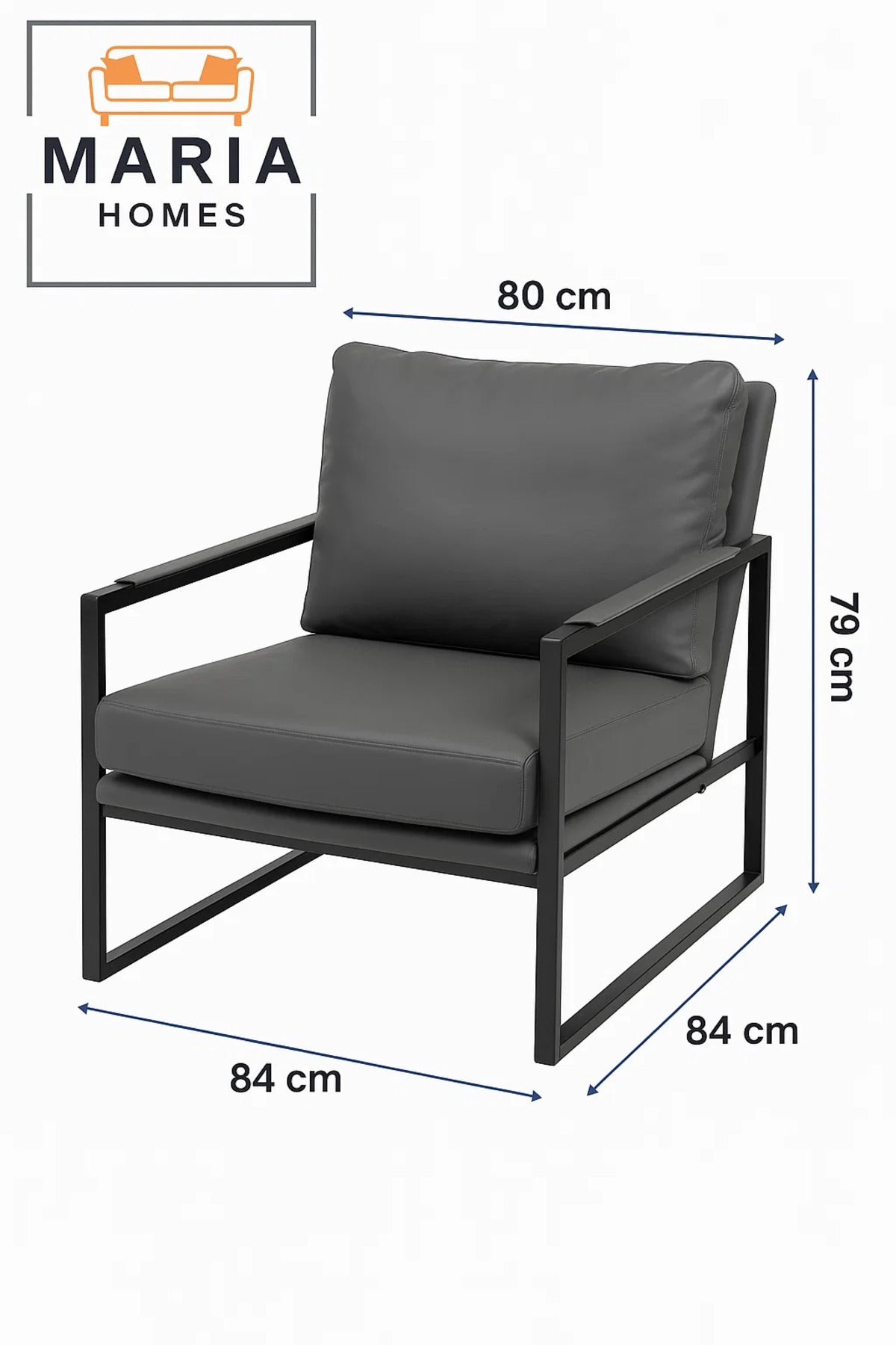 Modern Gray Faux Leather Armchair Ð Sleek Metal Frame Lounge Chair for Living Room or Office