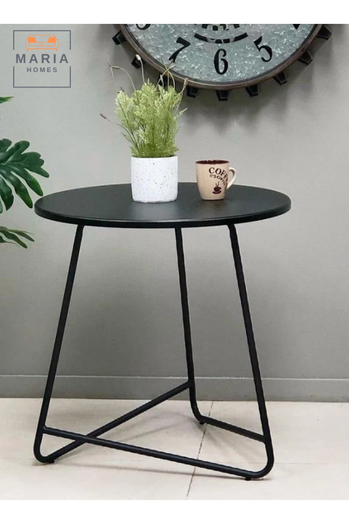 Modern Black Round Side Table with Geometric Metal Frame Perfect for Living Rooms and Offices