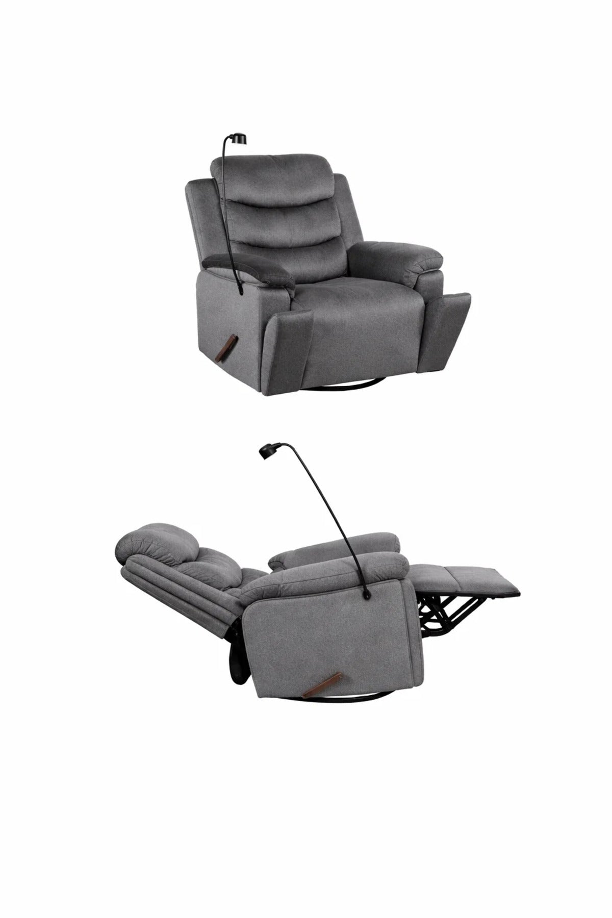 Premium Dark Grey Swivel Rocking Recliner Chair with Adjustable Mobile Holder for Home Relaxation