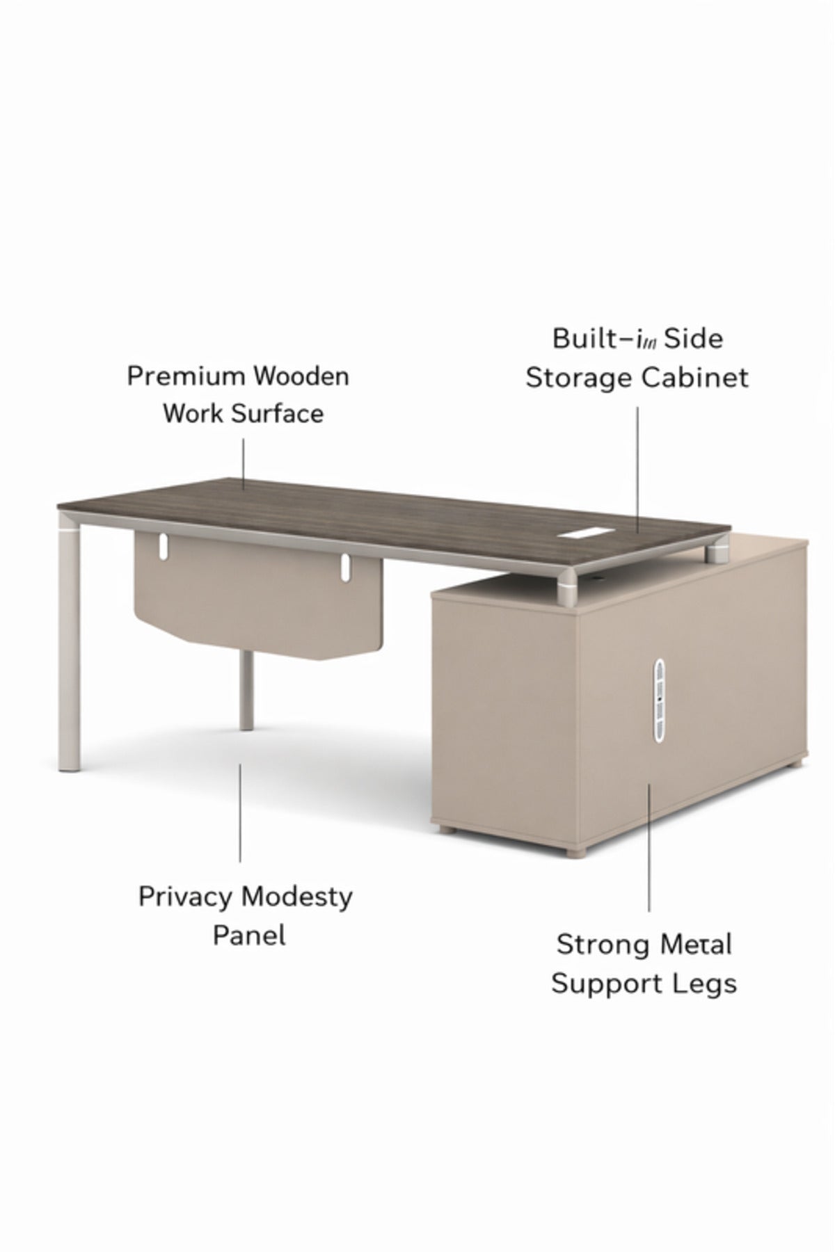 Modern Executive Office Desk with Side Storage Cabinet 180 _ 80 _ 75 cm