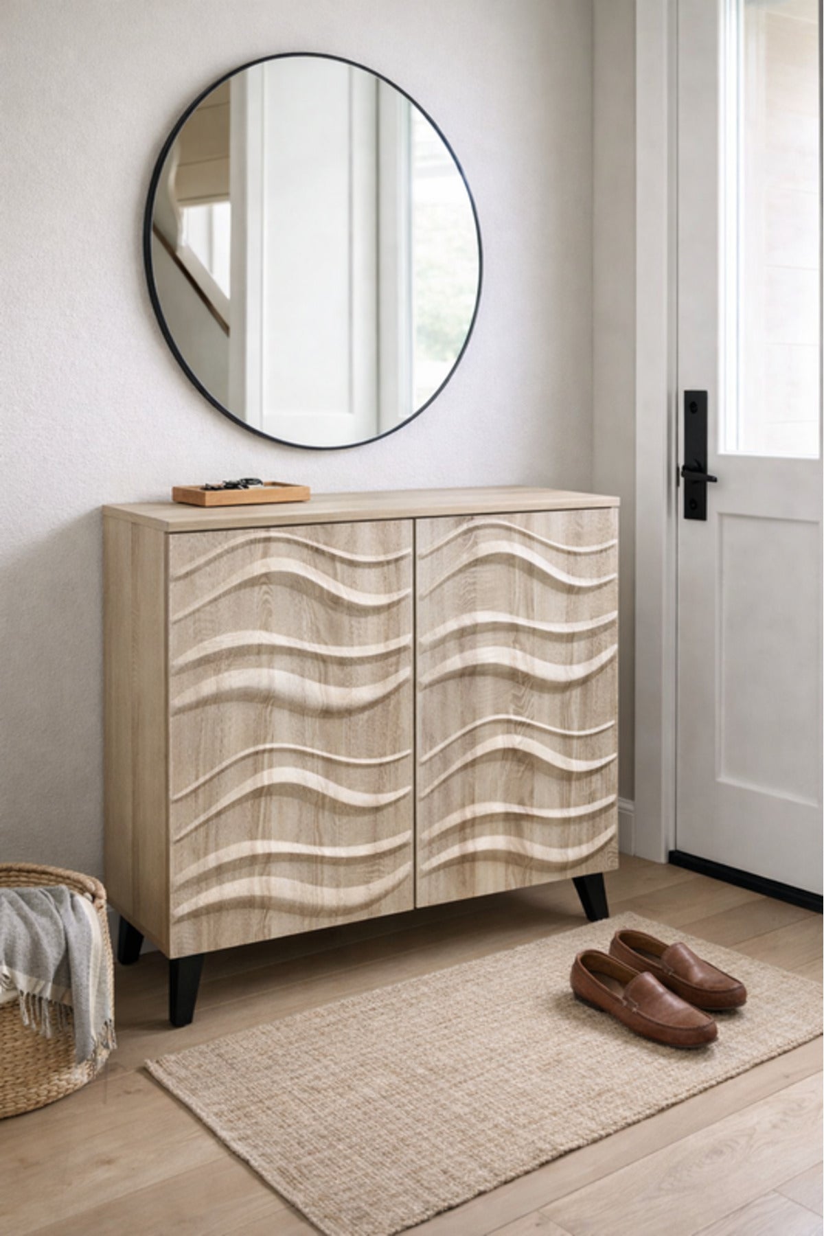 Wood Shoe Storage Cabinet with Double Doors 76_34_95 cm Modern Organizer wood shoe
