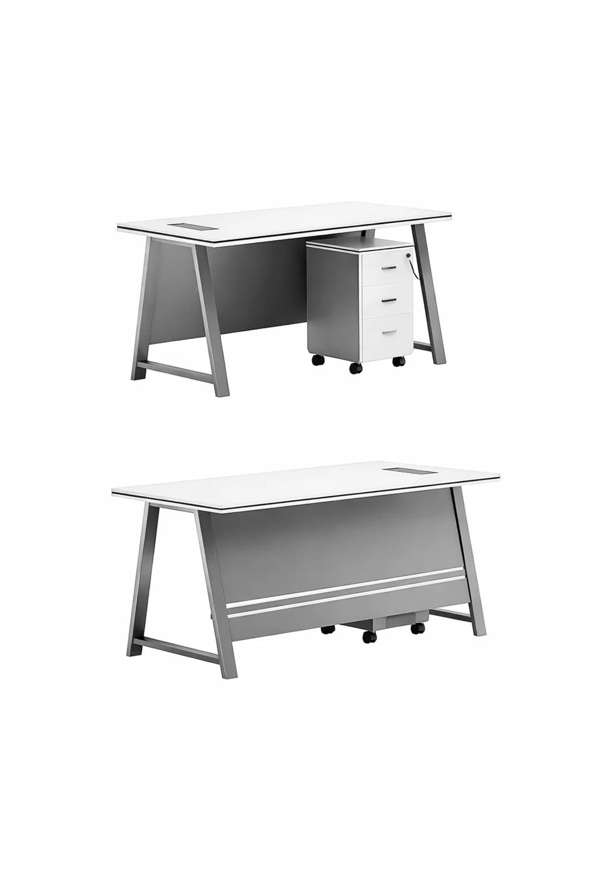 Stylish 140cm Office Desk with Mobile Pedestal White & Grey Computer Workstation for Modern Office