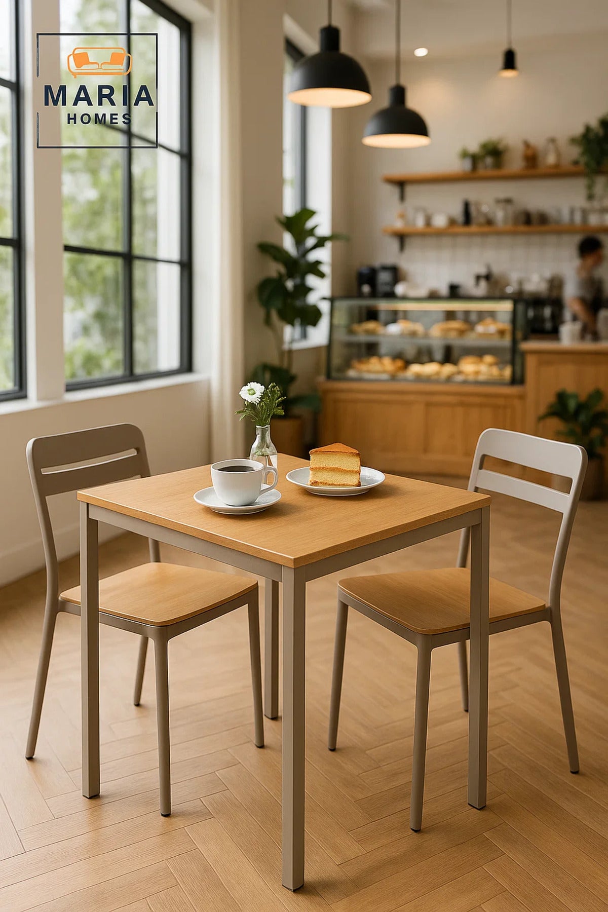Modern Square Dining Table 80x80x75 | Light Wood Top | Metal Frame Indoor Outdoor Use