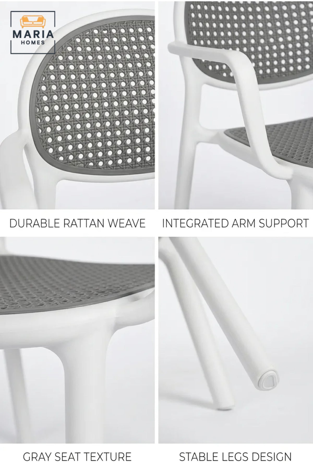 Modern Outdoor Dining Chair with Rattan-Style Backrest, Supportive Armrests and Durable Frame for Garden, Patio, Balcony, Café and Restaurant
