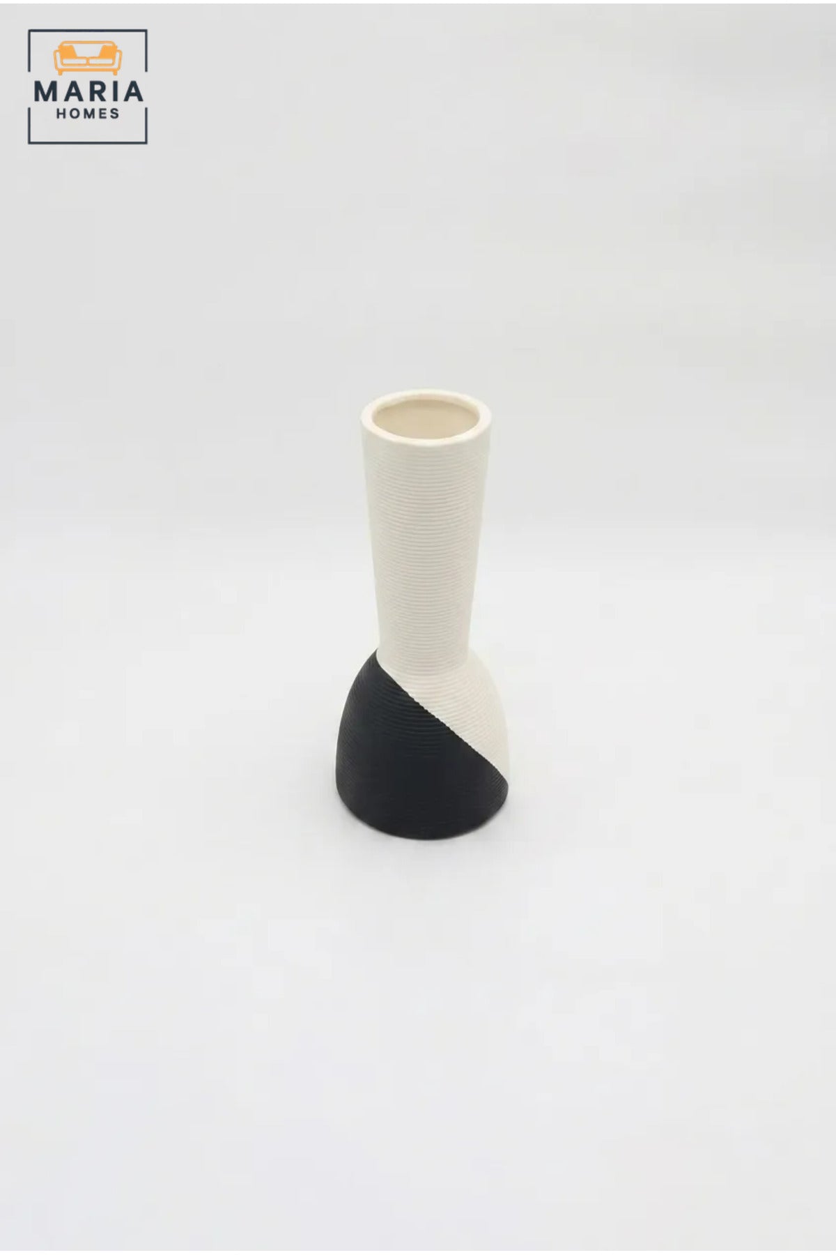 Modern Tall Decorative Flower Vase with Two-Tone Abstract Design, Narrow Opening and Ribbed Texture for Living Room, Bedroom, Office and Console Décor