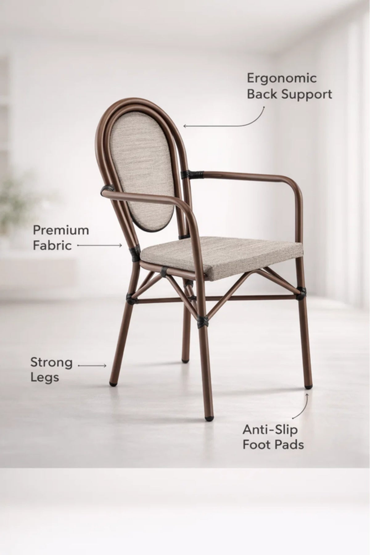 Modern BEIGE&COFFEE Outdoor Rattan Armchair with Woven Seat & Metal Frame