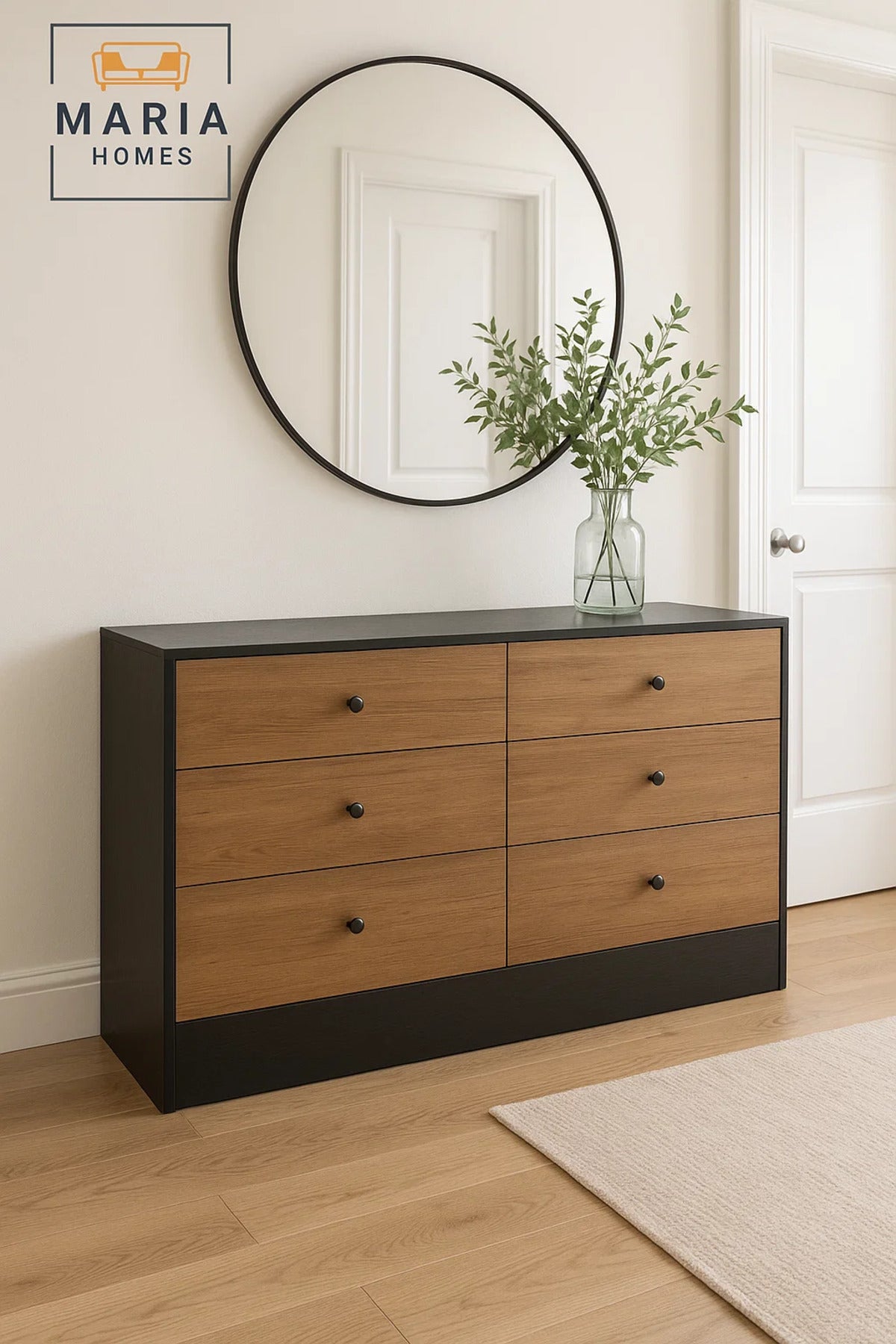 Modern 6-Drawer Dresser 160_48_80 cm Ð Black Brown Storage Cabinet Ð Bedroom Chest