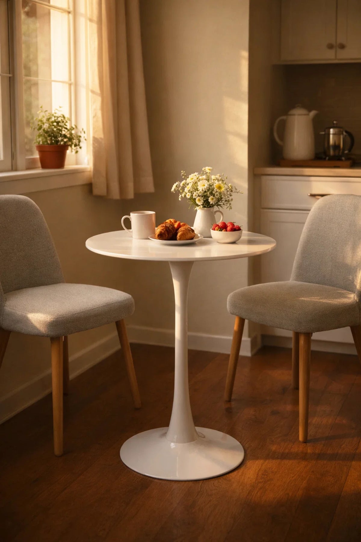 Modern White Round Bar Table 70cm Tulip Pedestal Bistro Cocktail Stand for Kitchen Cafe 103cm Height