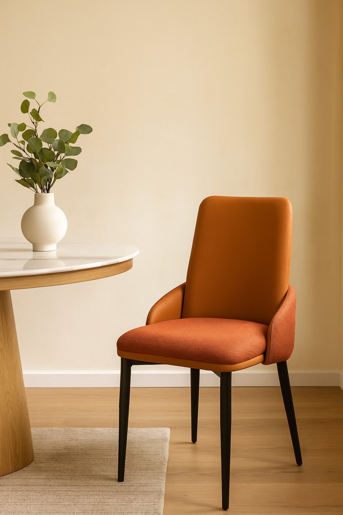 Orange Dining Chair Ð Modern Upholstered Chair with PU Leather Back and Fabric Seat for Dining Room