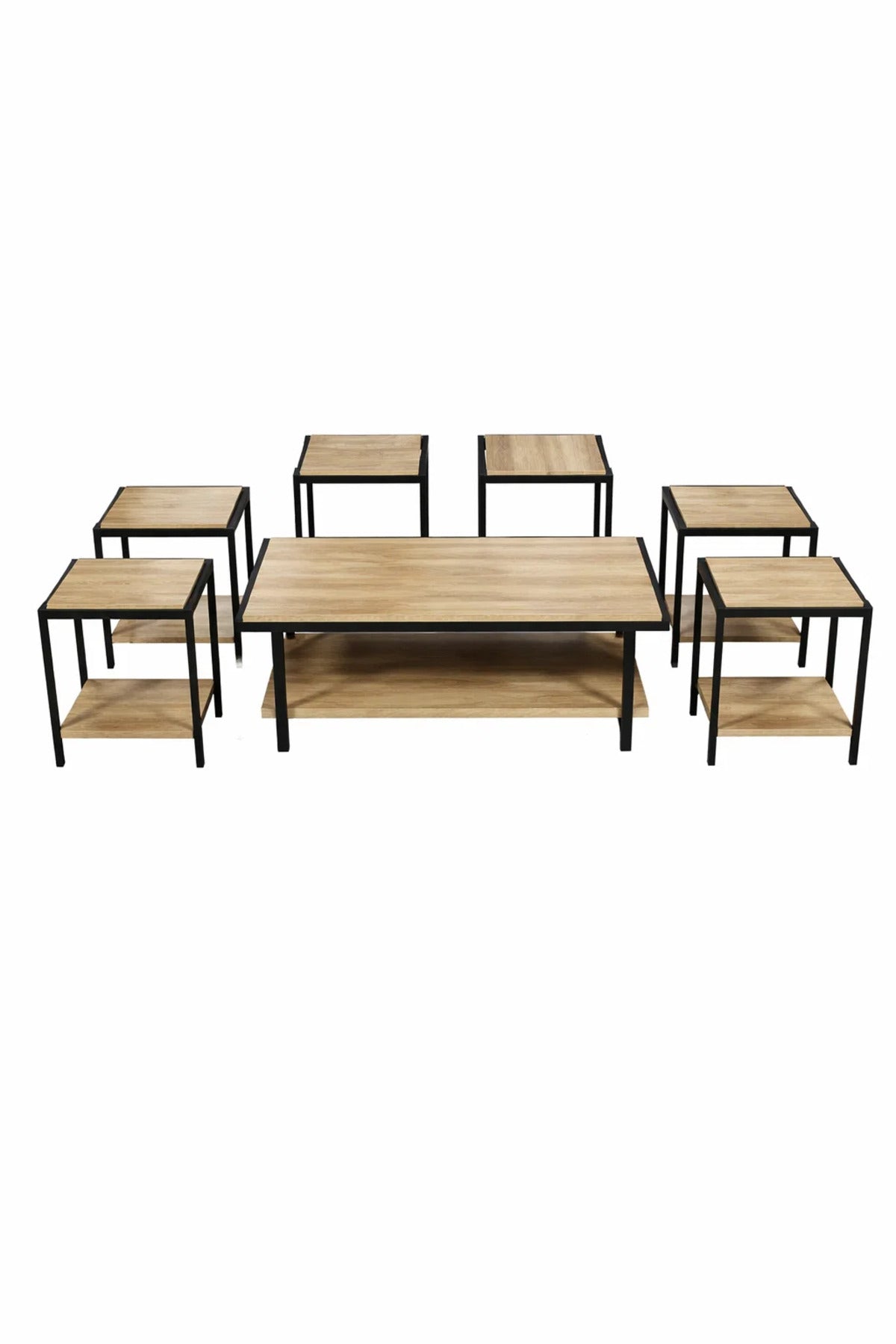 Modern Wood Coffee Table Set with 6 Side Tables and Shelf modern wood coffee Center