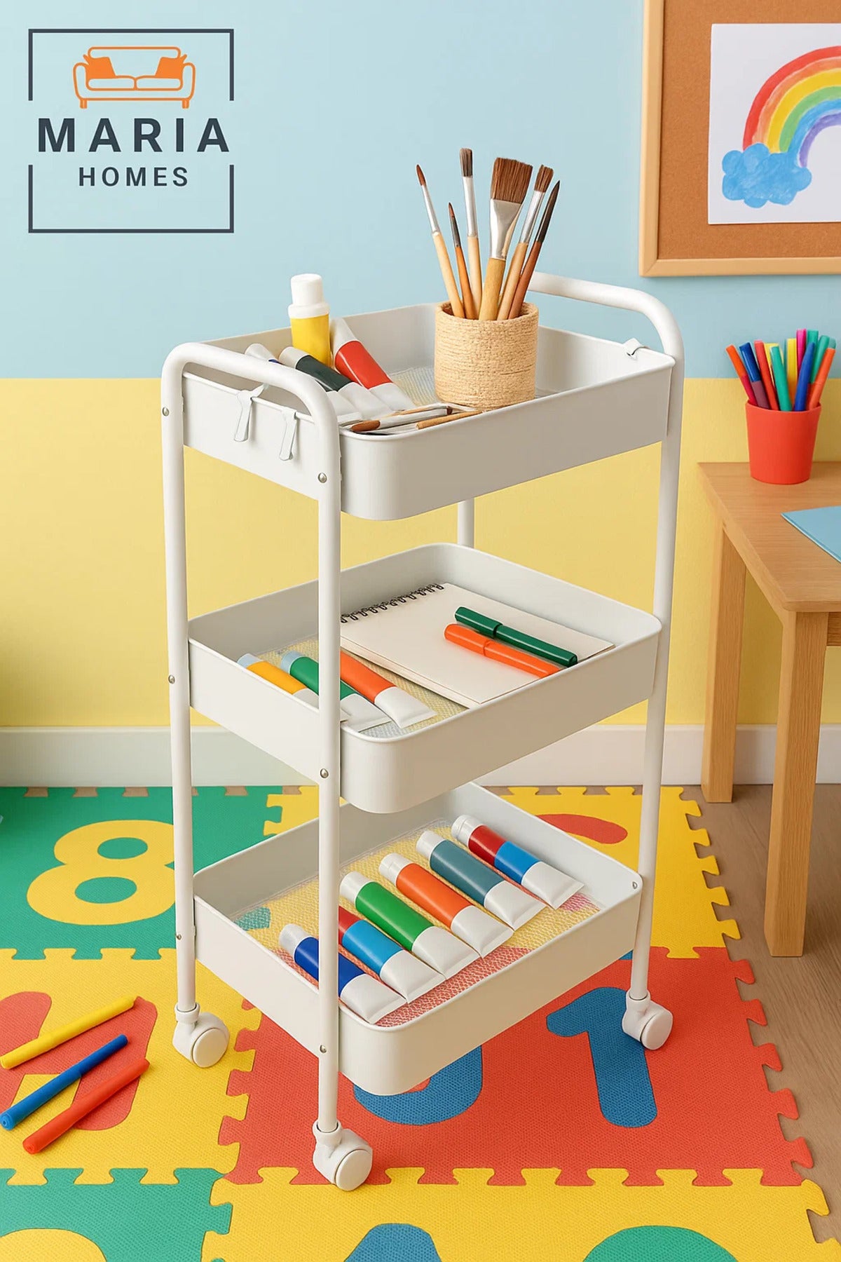 3-Tier White Rolling Kitchen Cart Organizer Ð Utility Storage Rack for Oils, Spices & Tea Supplies