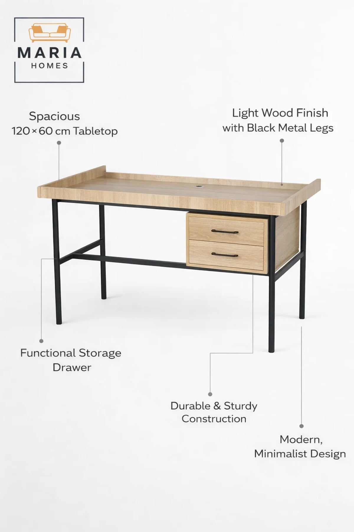 Light Wood Office Desk 120_60_79 cm √ê Modern Work Desk with Storage Drawers