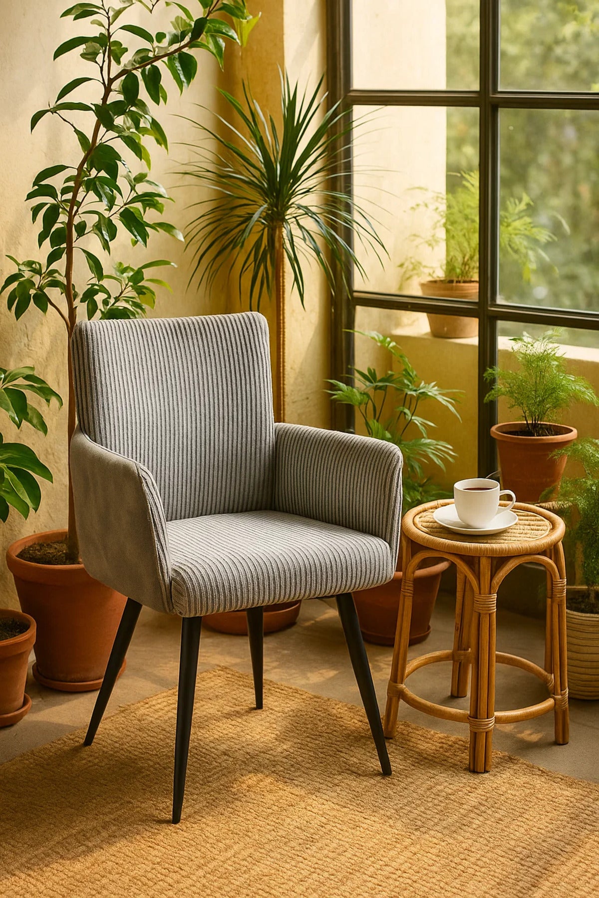 Contemporary Light Grey Corduroy Armchair with Metal Legs, Comfortable Modern Accent Chair