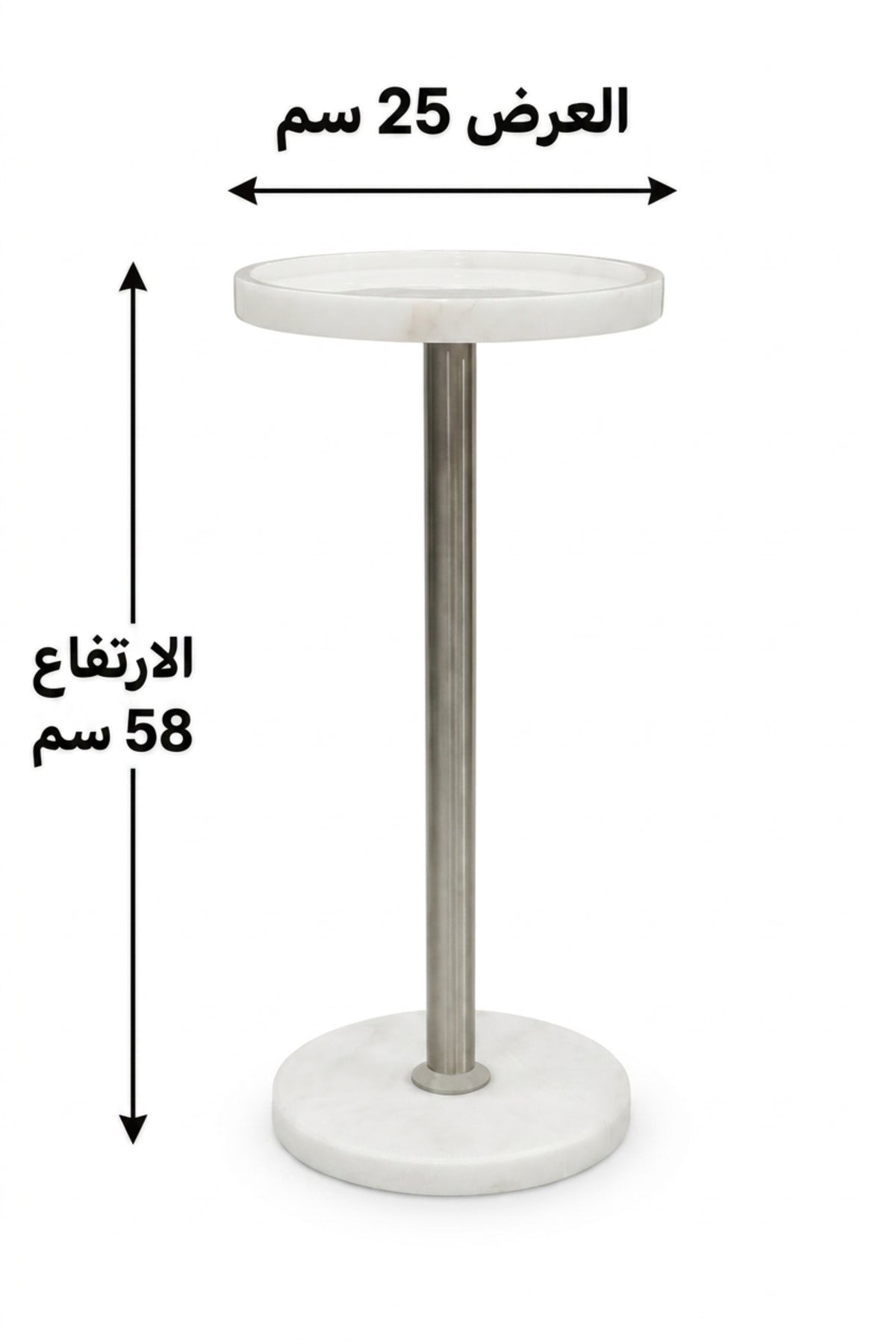 Modern Marble Side Table Round End Table Accent Table for Living Room Bedroom White Silver