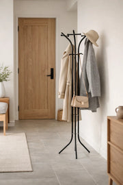 Free Standing Black Metal Coat Tree Hanger for Clothes Hats Bags Jackets Entryway Storage Organizer