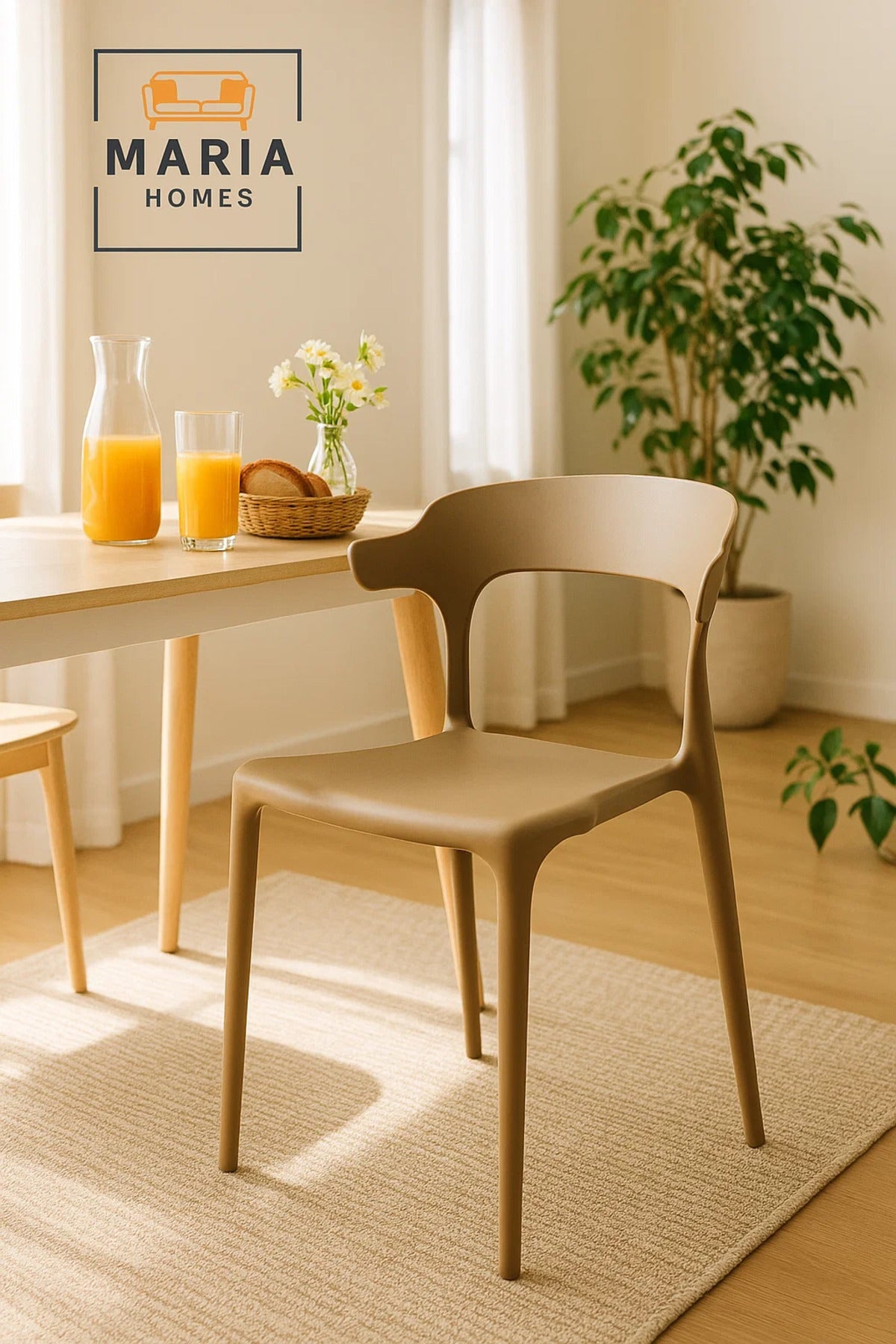 Light Brown Plastic Dining Chair Ð Modern Lightweight Armless Chair for Indoor and Outdoor Seating