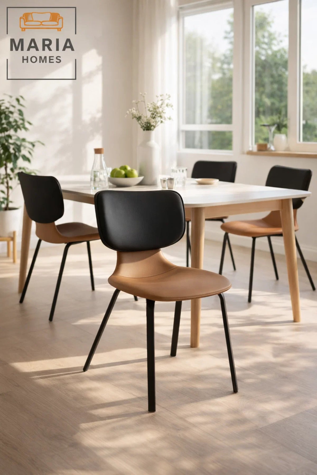 Brown and Black Dining Chair, Modern Comfortable Chair, Sturdy Metal Frame Chair