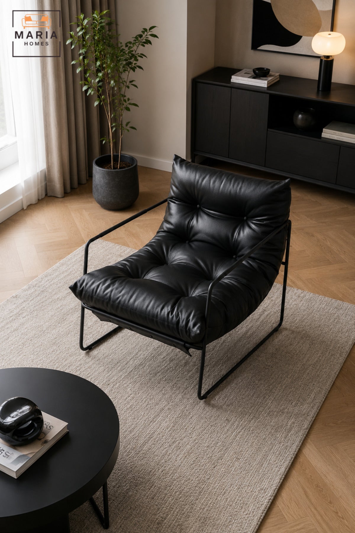Modern Deep Cushioned Lounge Chair with Tufted Backrest & Slim Armrests | Contemporary Accent Chair for Living Room, Bedroom, Office & Reading Area