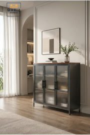Industrial Metal Storage Cabinet with Fluted Glass Doors Ð Modern Display & Organization Cabinet