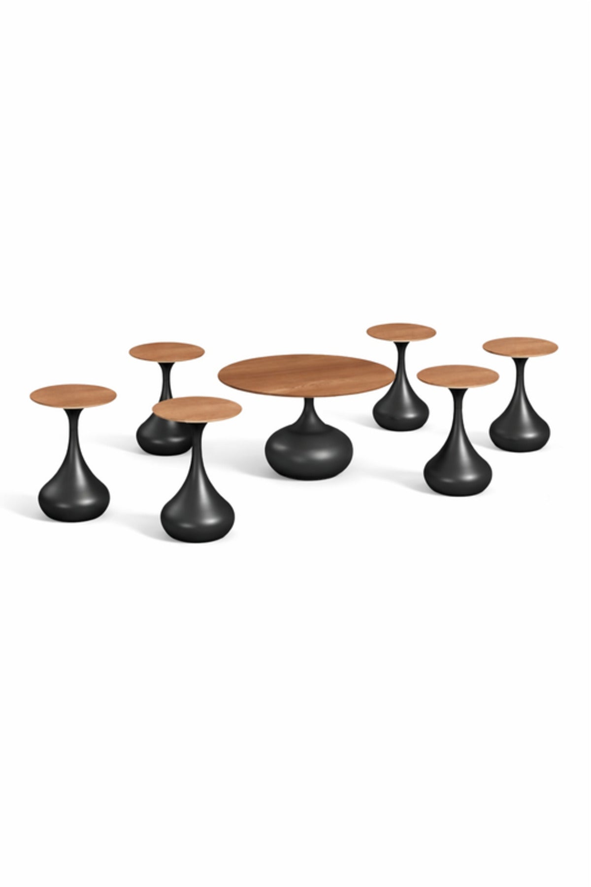 Round Light Brown Coffee Table Set with 6 Side Tables 80 _ 80 _ 48 cm