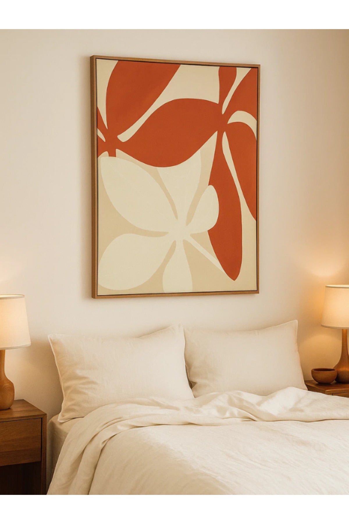 3D Abstract White & Orange Floral Canvas Wall Art with Wooden Frame Ð 120_80 cm