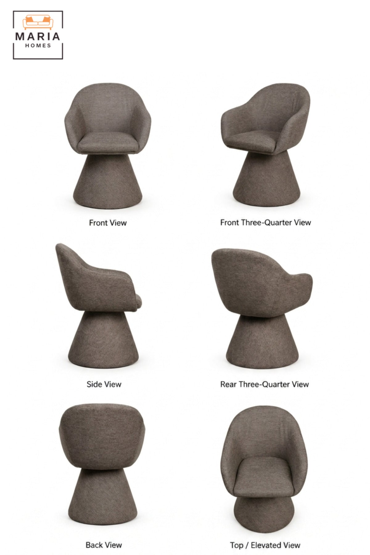 Modern 360° Swivel Dining Chair with Curved Backrest, Integrated Armrests, Upholstered Seat & Sculptural Pedestal Base for Dining Room