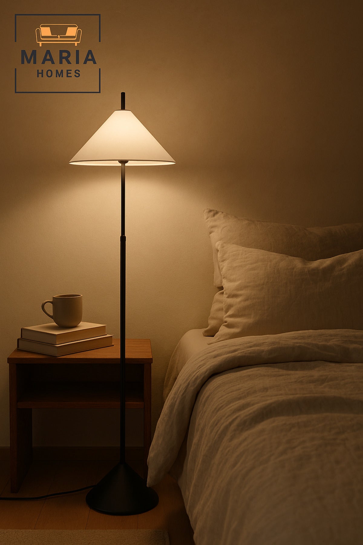 Modern Black Floor Lamp with White Conical Shade Ð Minimalist Standing Light
