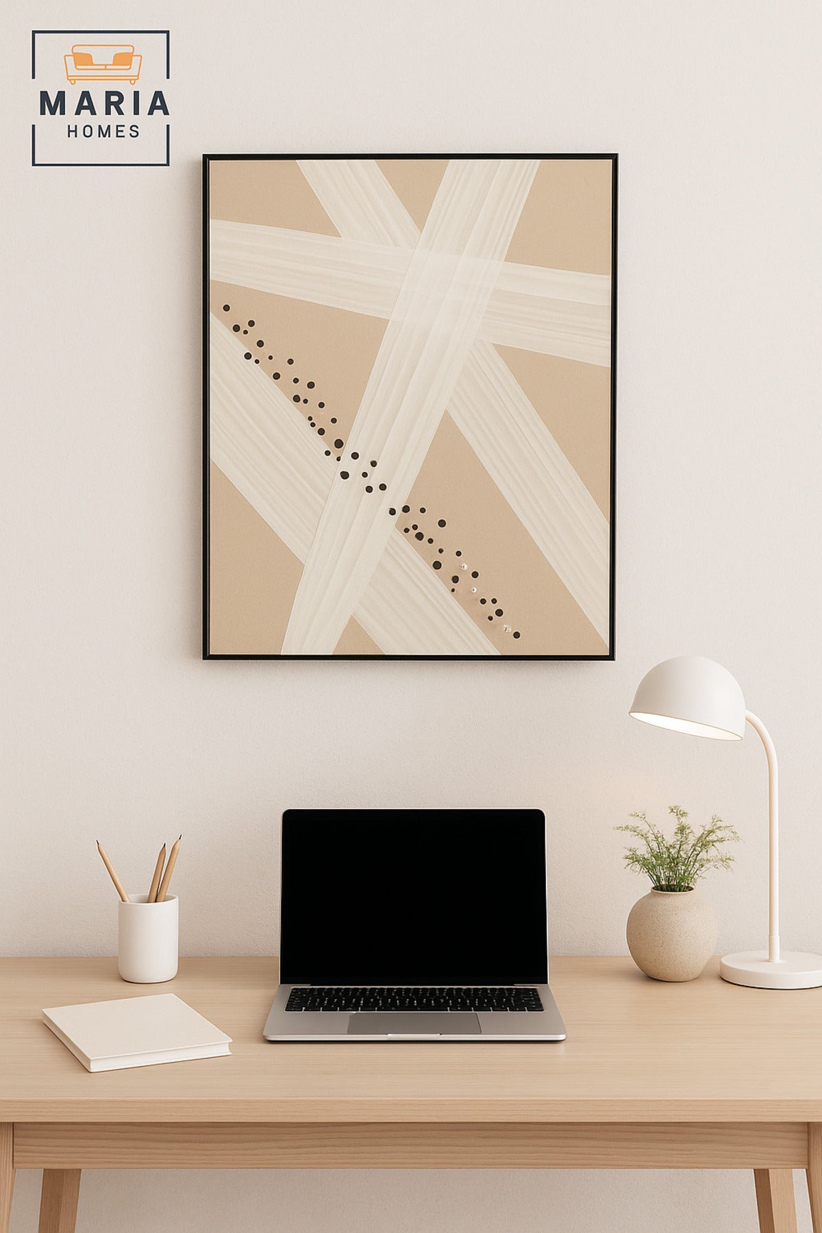 Large Abstract White & Beige Geometric Wall Art Ð Framed Canvas 120_80 cm