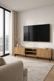 Modern Wooden TV Stand Light Brown with Curved Line Design 180 x 40 x 44 cm