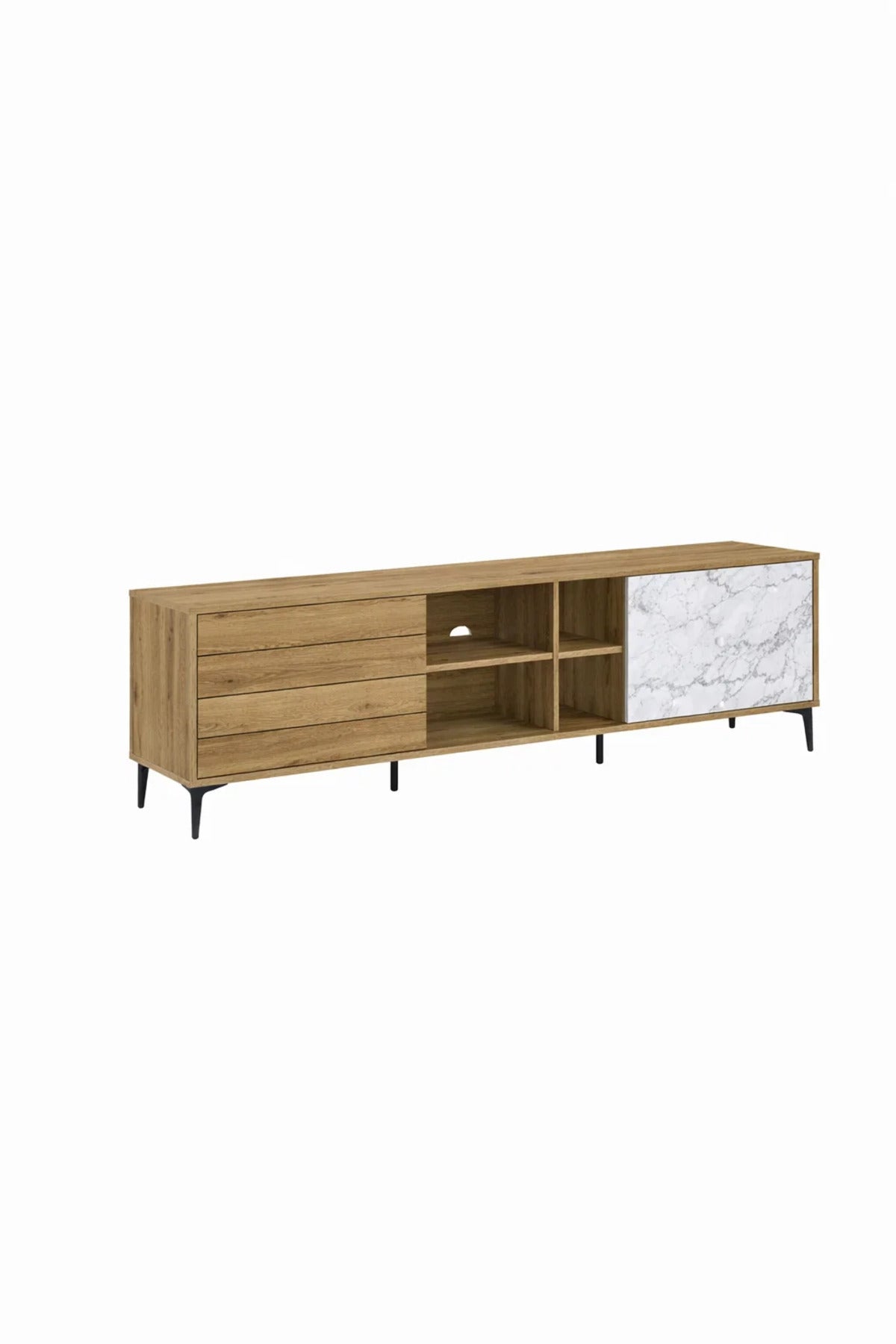 Premium 180cm Wooden TV Unit with Marble Effect Door and Storage Drawers for Stylish Living Rooms