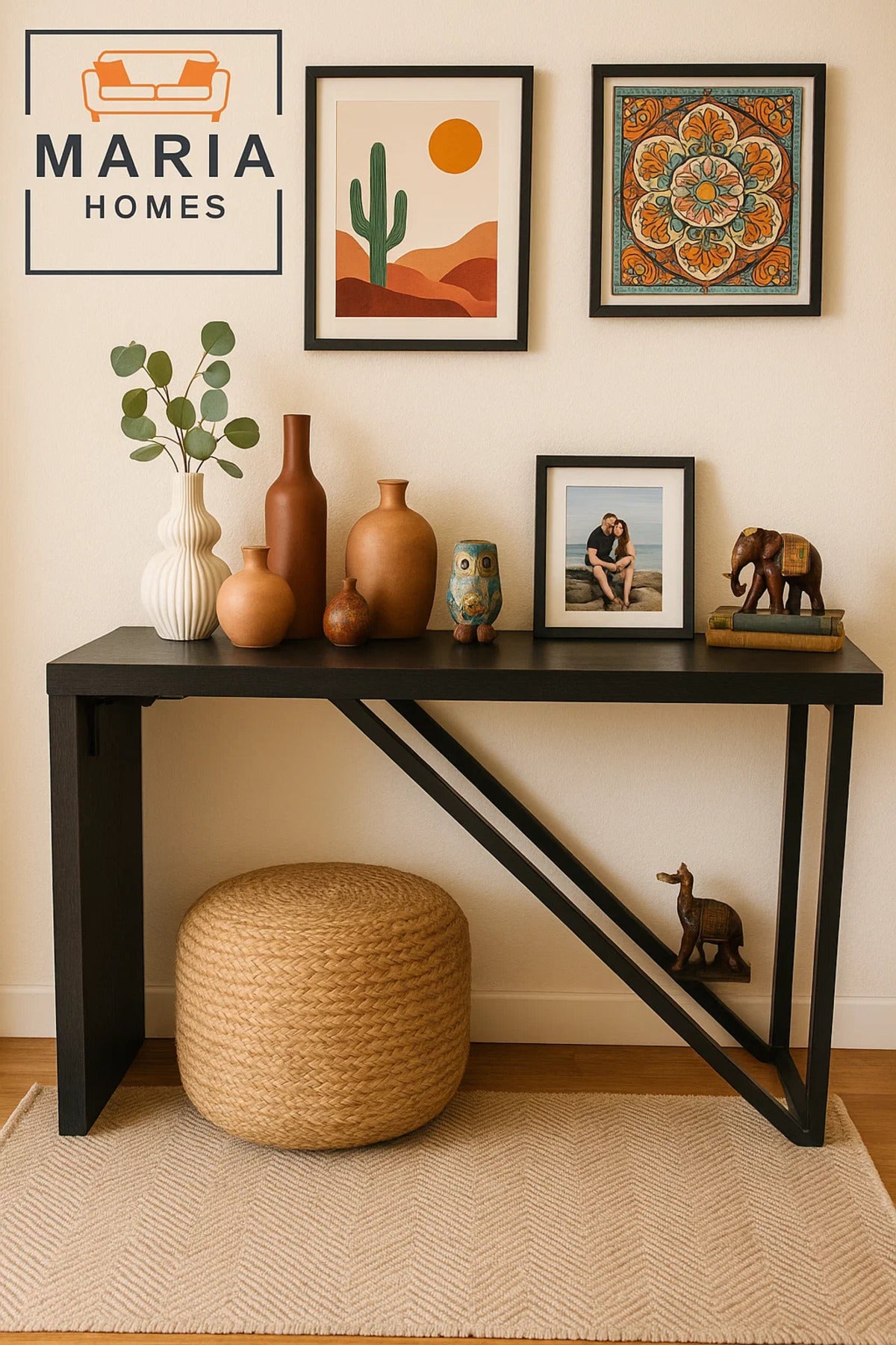 Modern Black Console Table 120x40x77cm Ð Minimalist Design with Diagonal Metal Support Frame