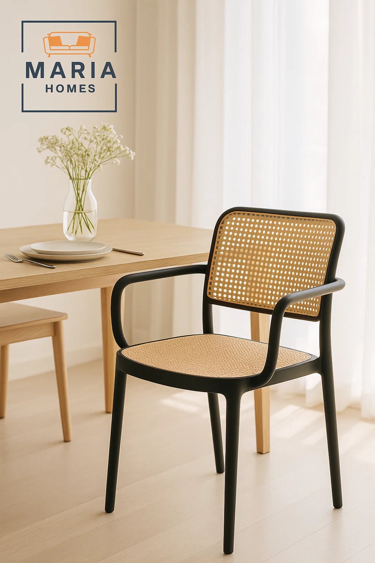 Rattan-Style Armchair with Black Frame