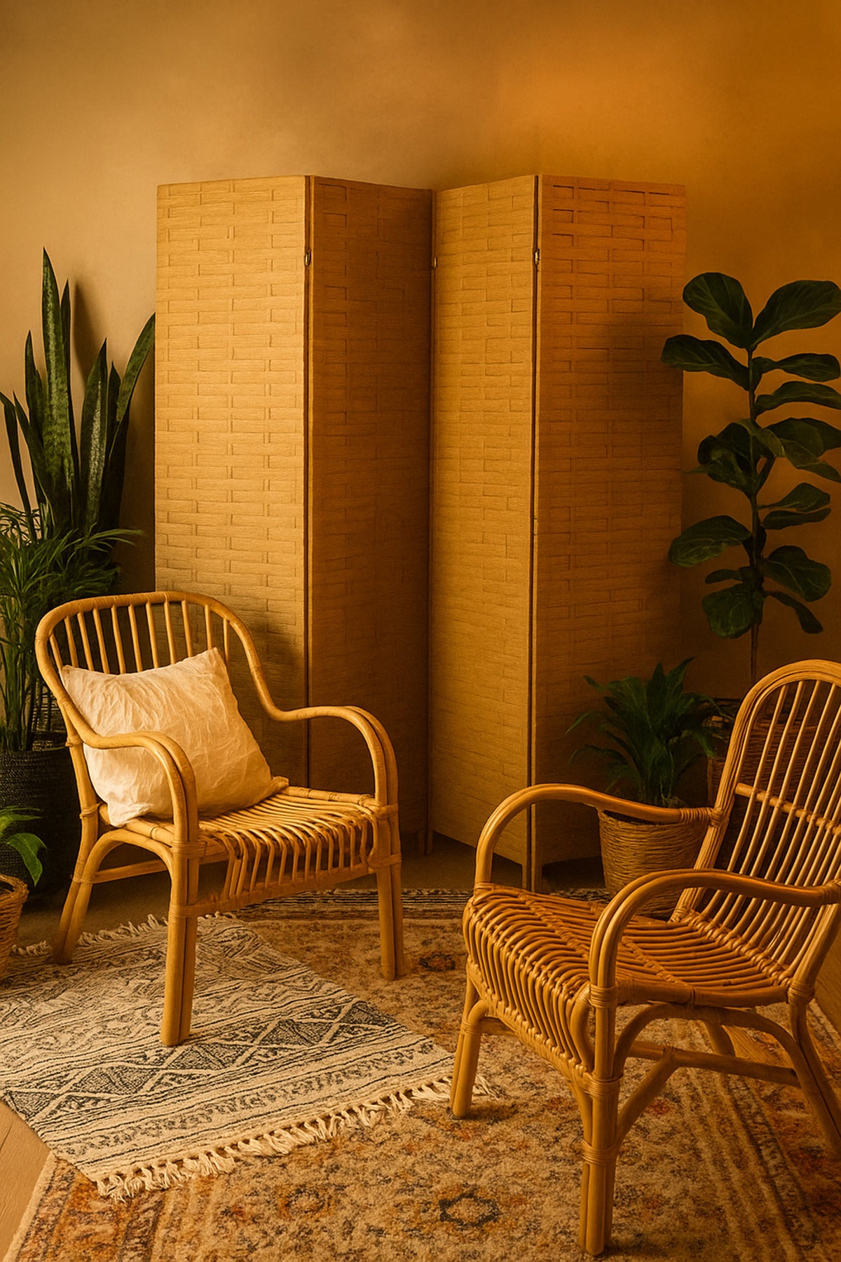 4-Panel Woven Room Divider Ð 180_180 cm Foldable Privacy Screen in Beige Rattan Design