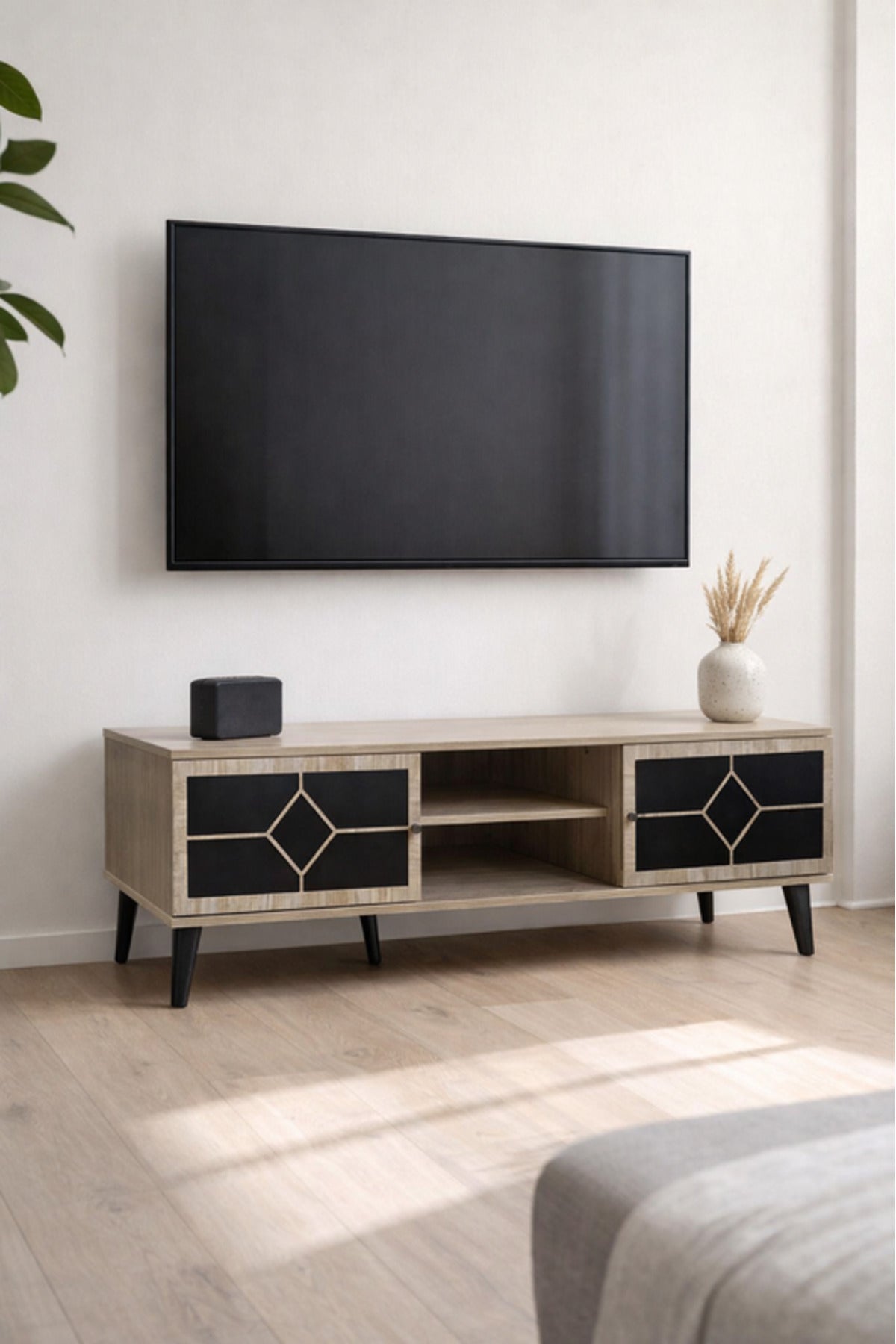 Modern Beige TV Stand with Storage Cabinets 180 _ 40 _ 45 cm