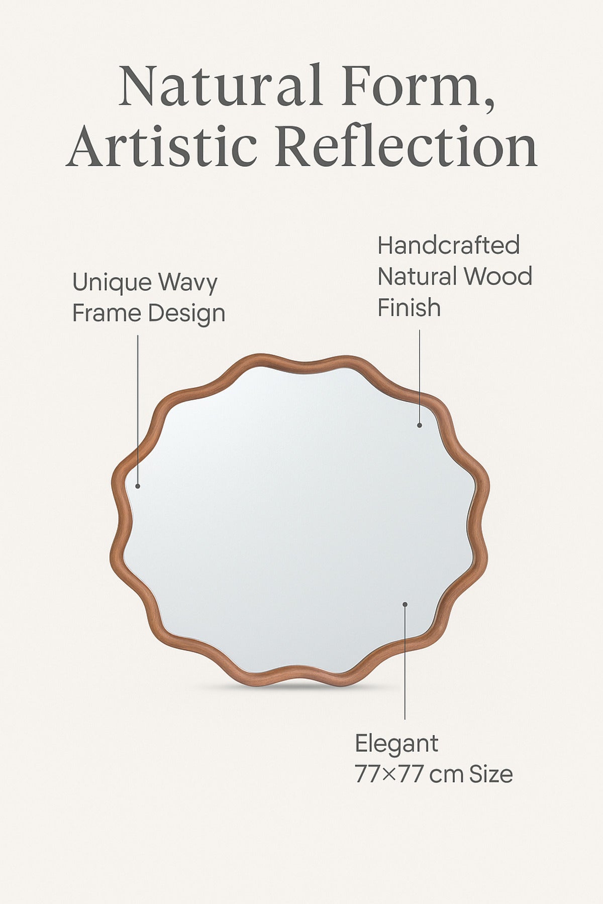 Round Wavy Frame Decorative Wall Mirror Ð Natural Wood 77_77 cm
