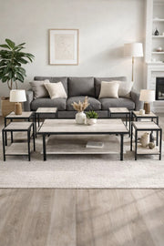Modern Light Wood Coffee Table Set with 6 Side Tables and Shelf modern light wood