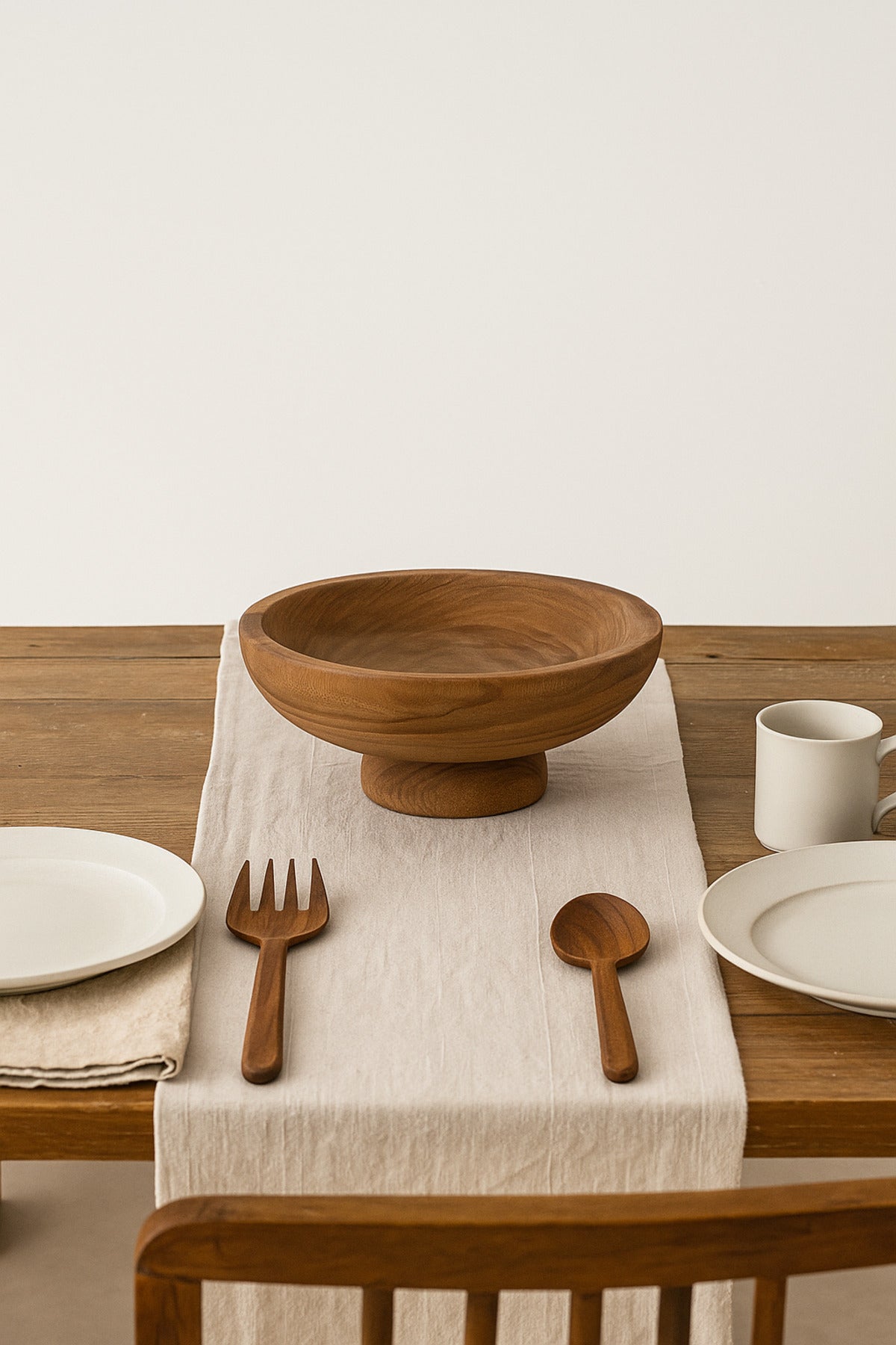 Walnut Wooden Decorative Bowl with Pedestal Base Ð Modern Centerpiece