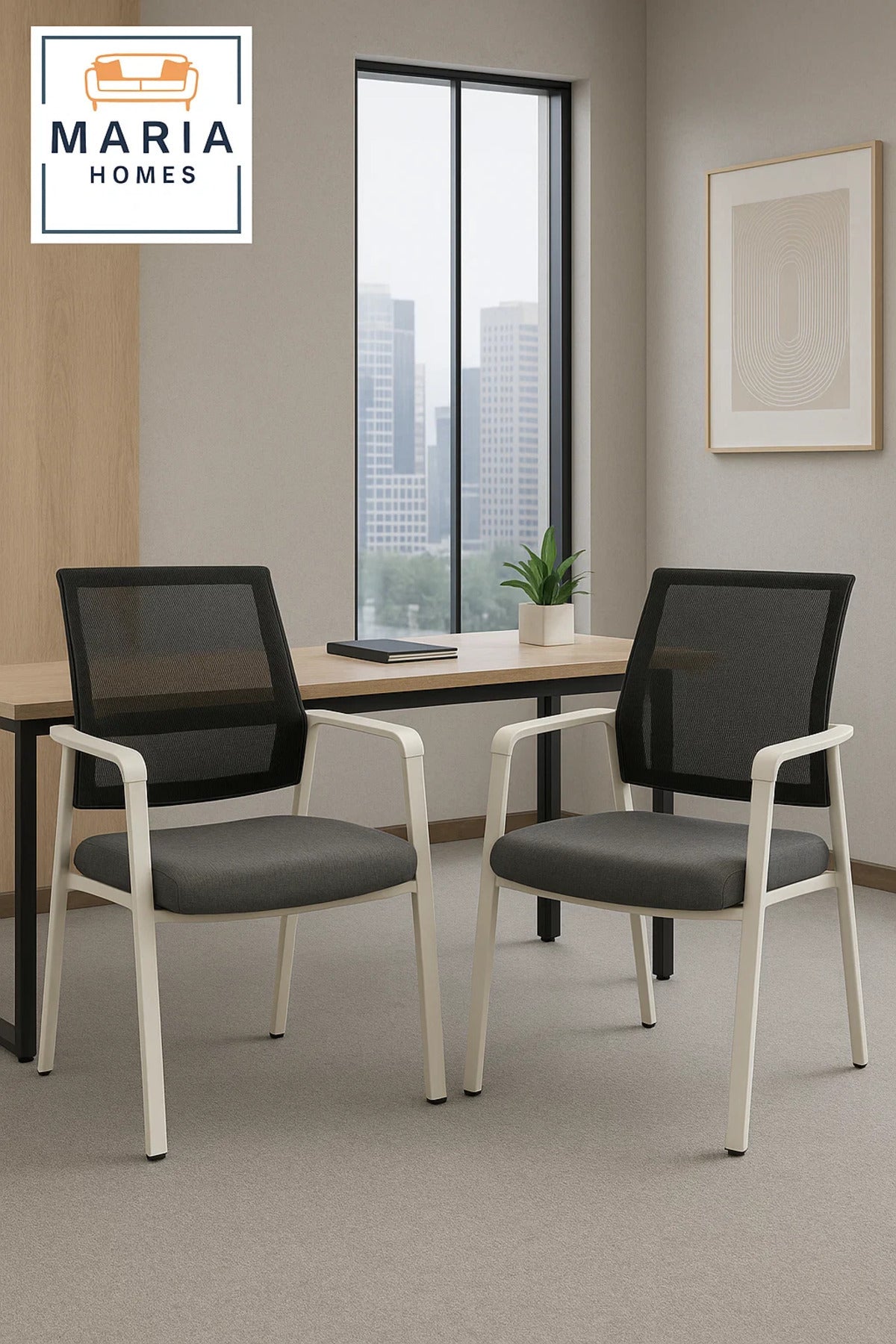 Modern Office Visitor Chair with Mesh Back and Grey Cushion Ð White Frame