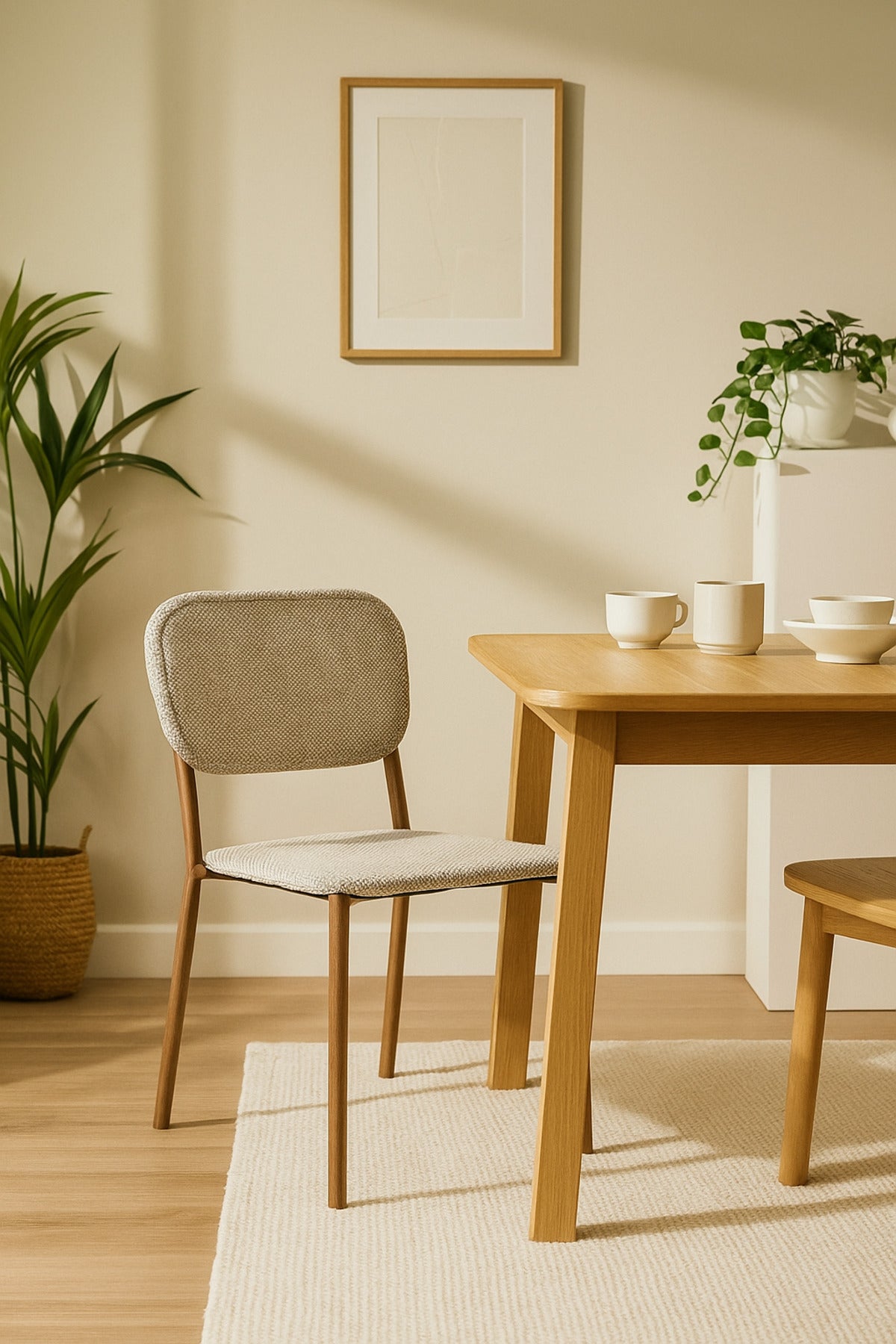 White Brown Fabric Dining Chair Ð Modern Upholstered Chair with Brown Metal Legs for Dining Room