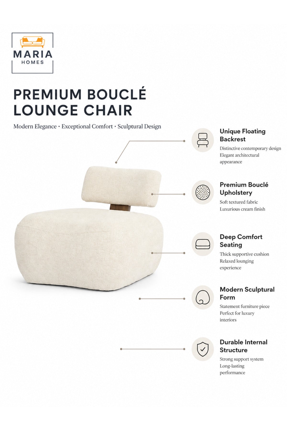Modern Accent Lounge Chair Cream Upholstered Armchair Comfy Living Room Furniture