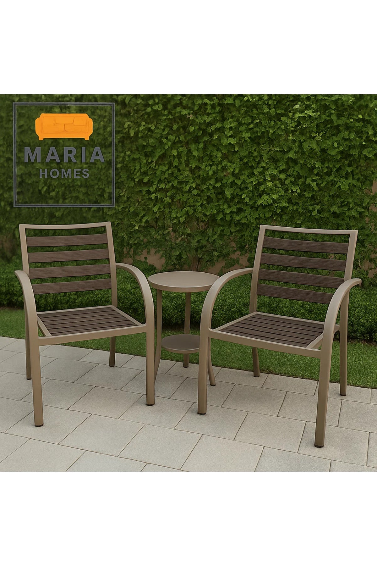 Beige Frame Outdoor Chair with Brown Slatted Seat Ð Garden & Patio Use