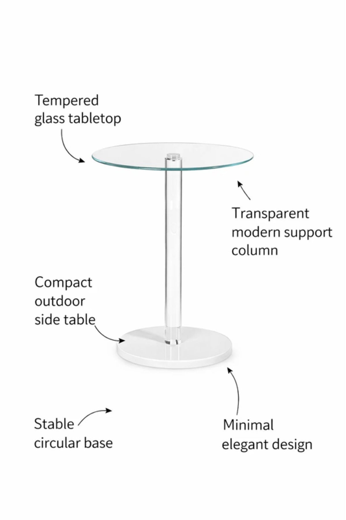 Modern Glass Top Outdoor Bistro Table with White Base Patio Cafe Table