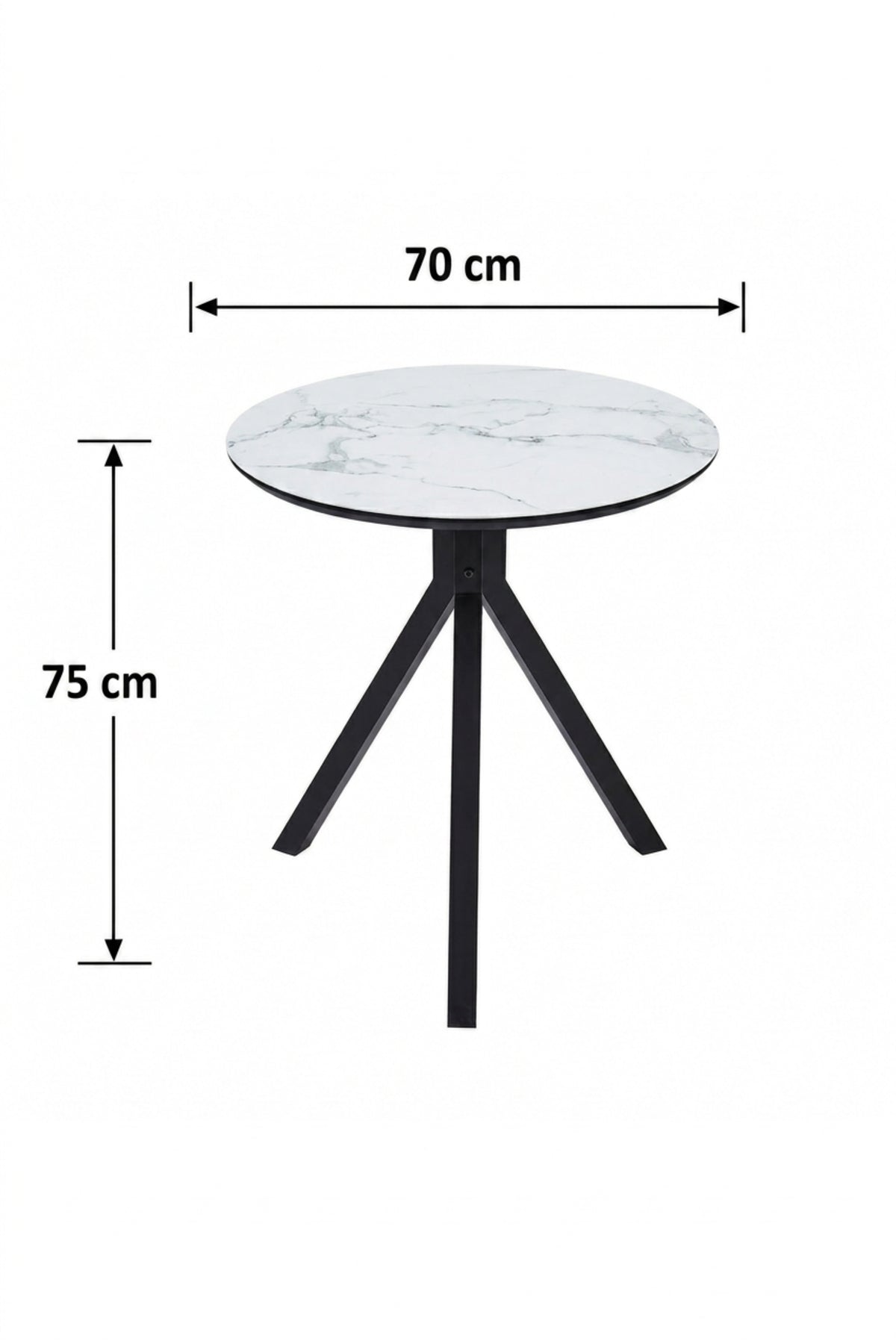 Modern Round Dining Table Marble Look Top Caf≈Ω Table Restaurant Table with Black Metal Base