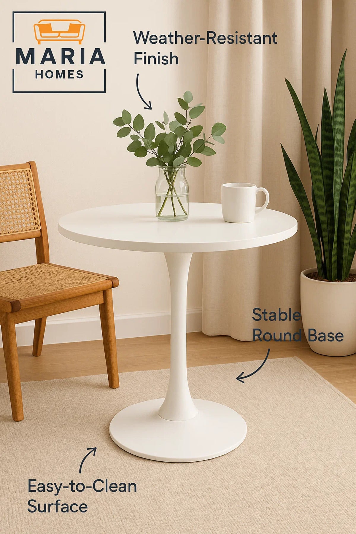 Modern White Round Pedestal Table Ð Sleek Dining or Accent Use-size 60cm