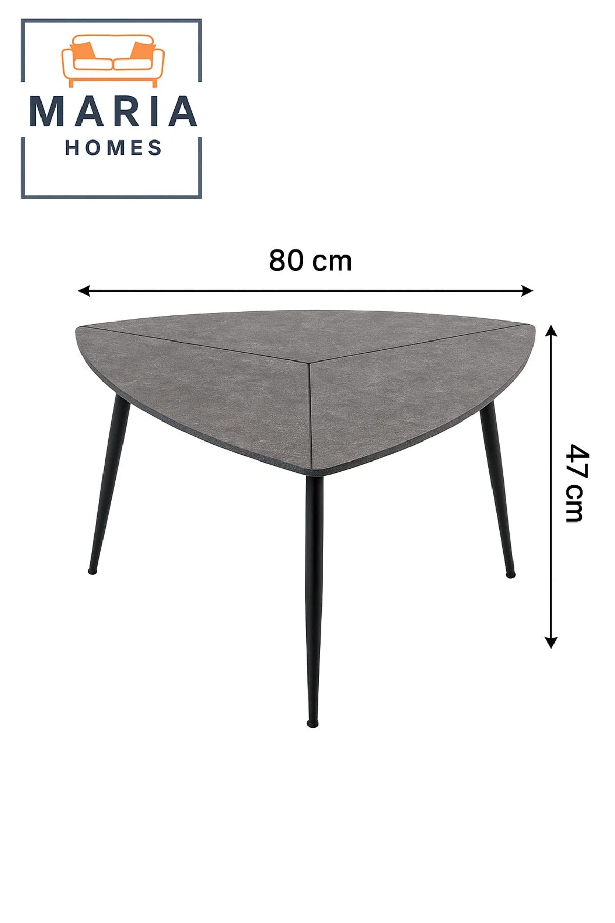 Tri-fold grey stone finish accent table with metal legs