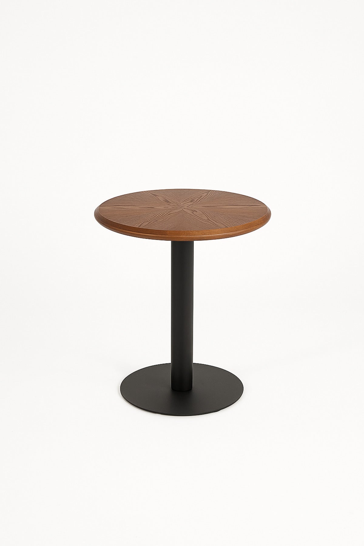 Round Walnut Coffee Table Ð 60_75 cm Dark Wood Top with Black Metal Base