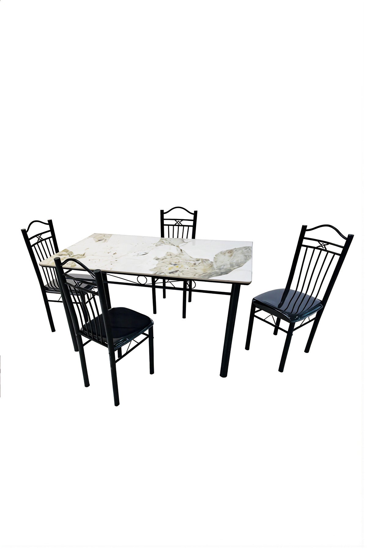 Modern 5-Piece Dining Table Set Marble Pattern Top Metal Legs 4 Chairs for Kitchen Room 120x70cm