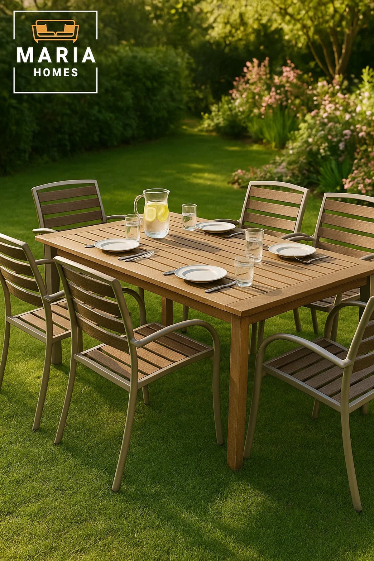 Brown Beige Outdoor Armchair Durable Metal Frame Modern Garden Balcony Patio Dining Chair