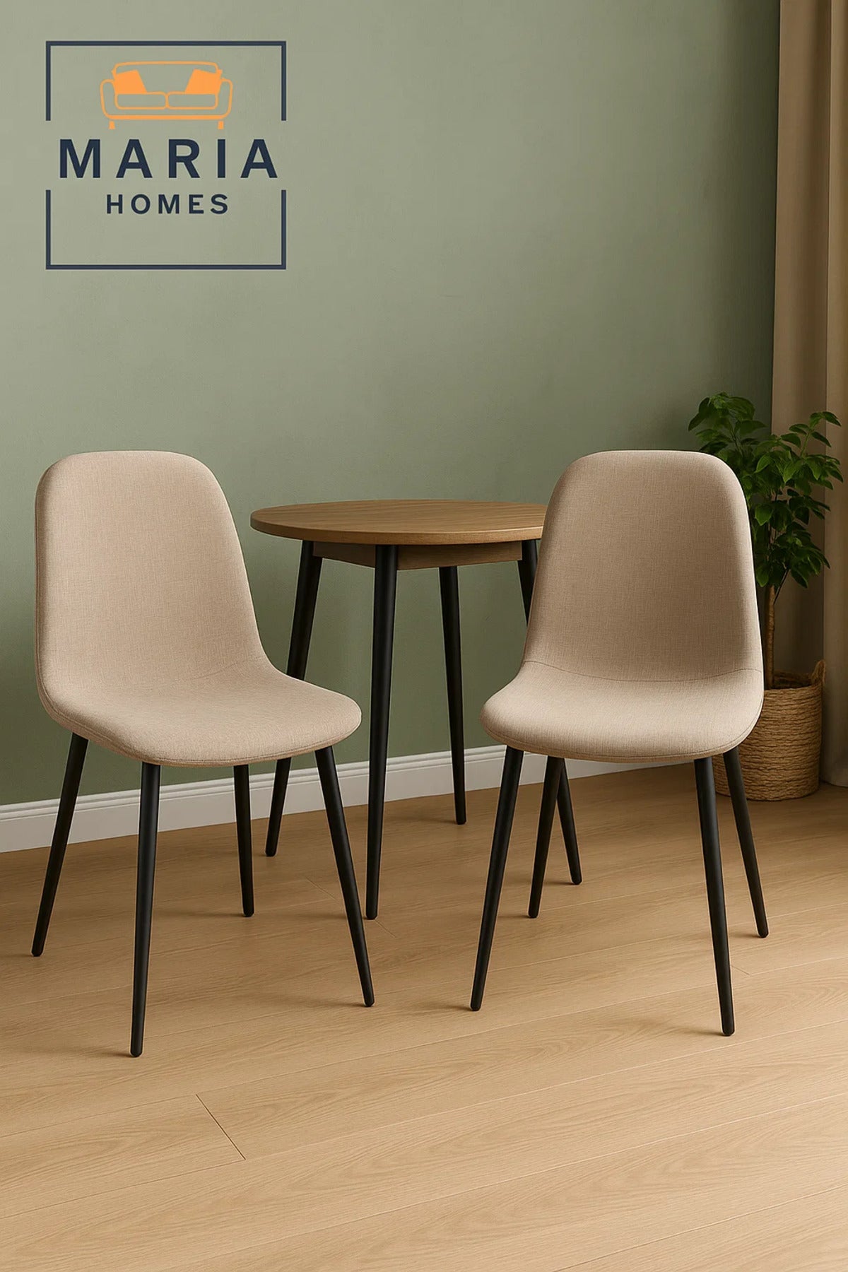 Beige Fabric Dining Chair Ð Modern Upholstered Seat with Black Metal Legs for Home, CafŽ, or Office