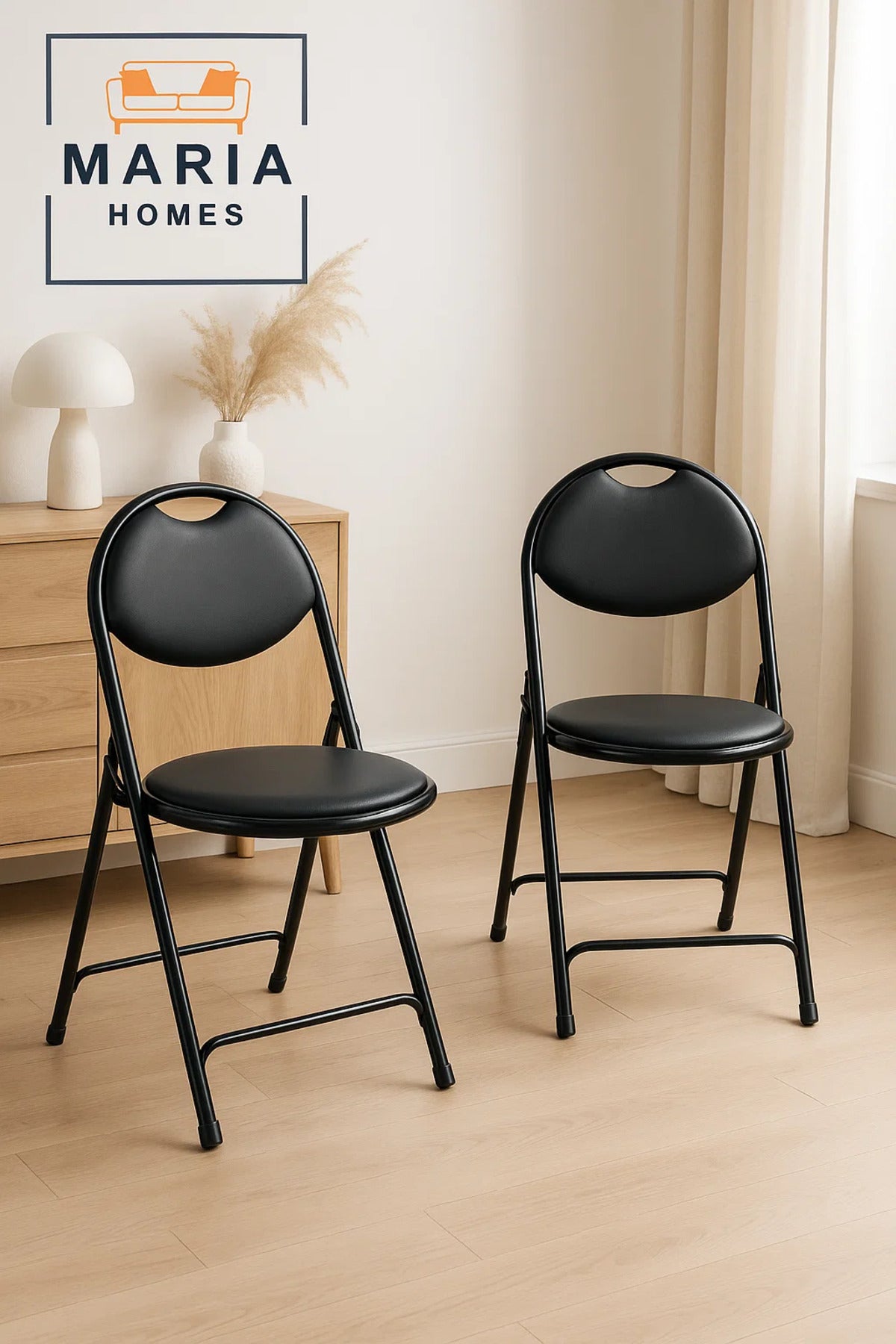 Compact Black Round Folding Chair with Cushioned Seat Ð Ideal for Home & Events